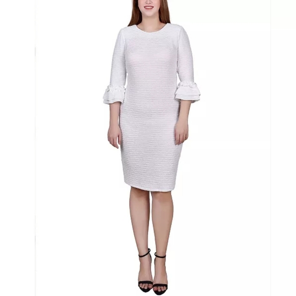 NY Collection Dresses & Skirts - NWT NY Collection White 3/4 Ruffle Sleeve Textured Knit Dress Size 2X